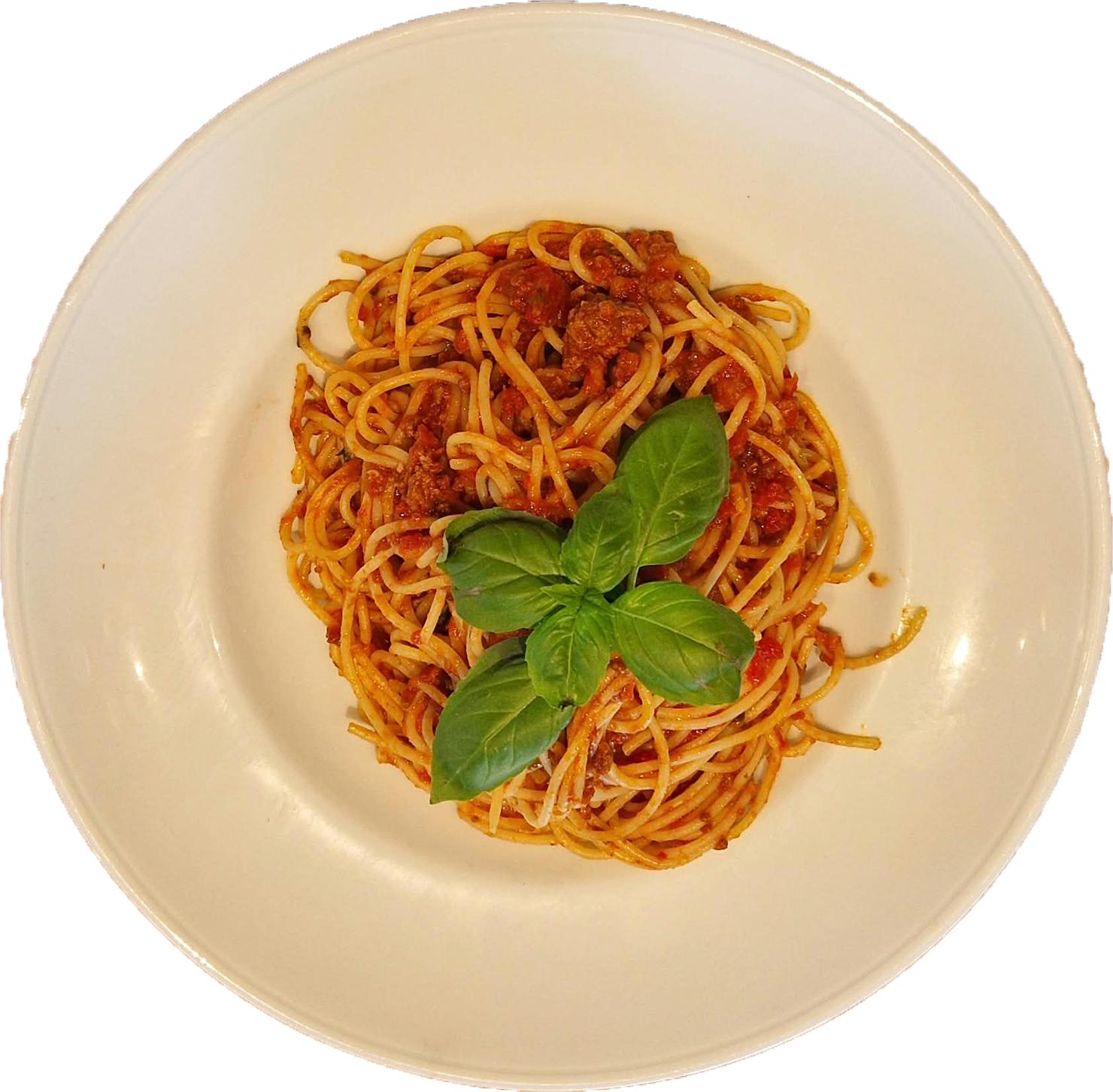 Spaghetti mit Tomatensauce und Basilikum
