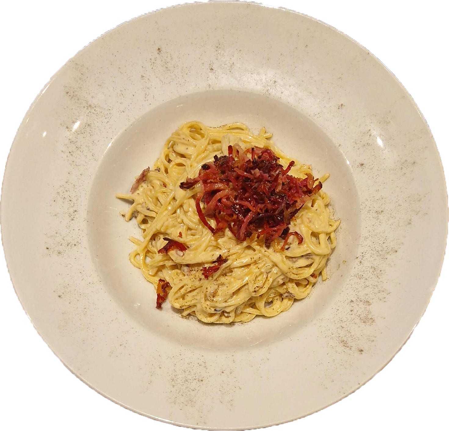 Spaghetti in Sahnesauce mit Speck
